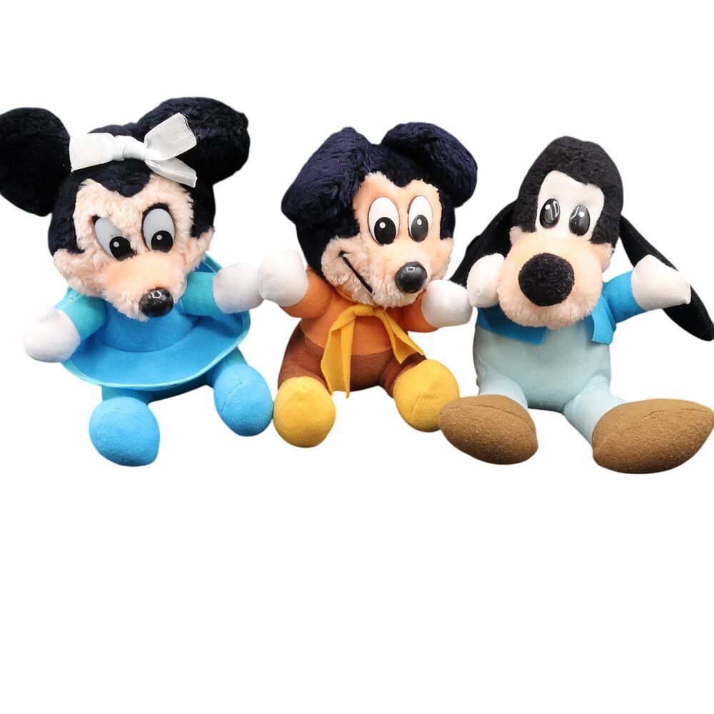 Disney Mickey Christmas Carol Plush Set of 3 Mickey Minnie Goofy 8" Vintage 1984